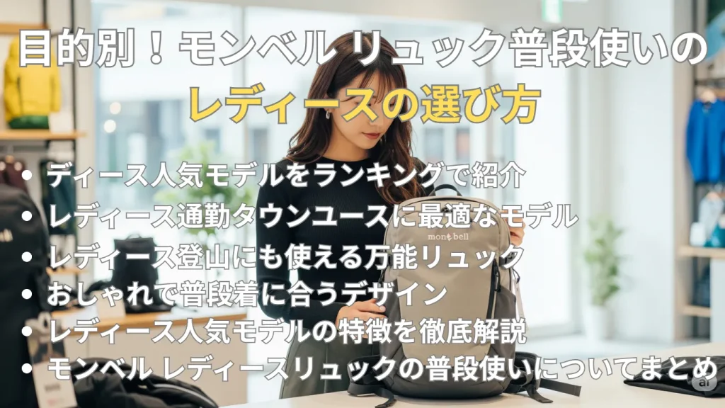 目的別!モンベル リュック普段使いのレディースの選び方