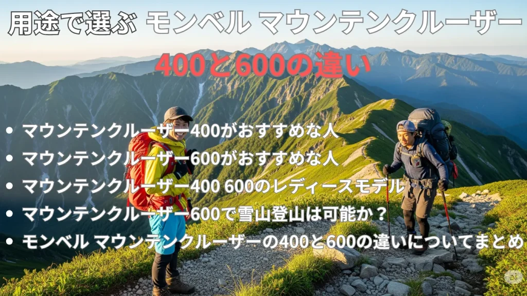 用途で選ぶモンベル マウンテンクルーザーの400と600の違い