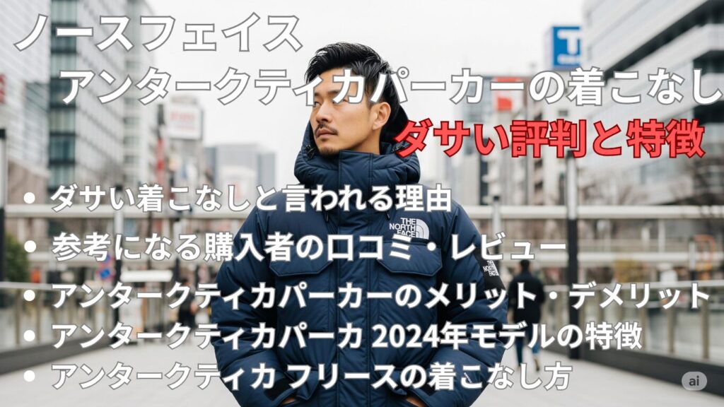 ノースフェイス アンタークティカパーカーの着こなし|ダサい評判と特徴