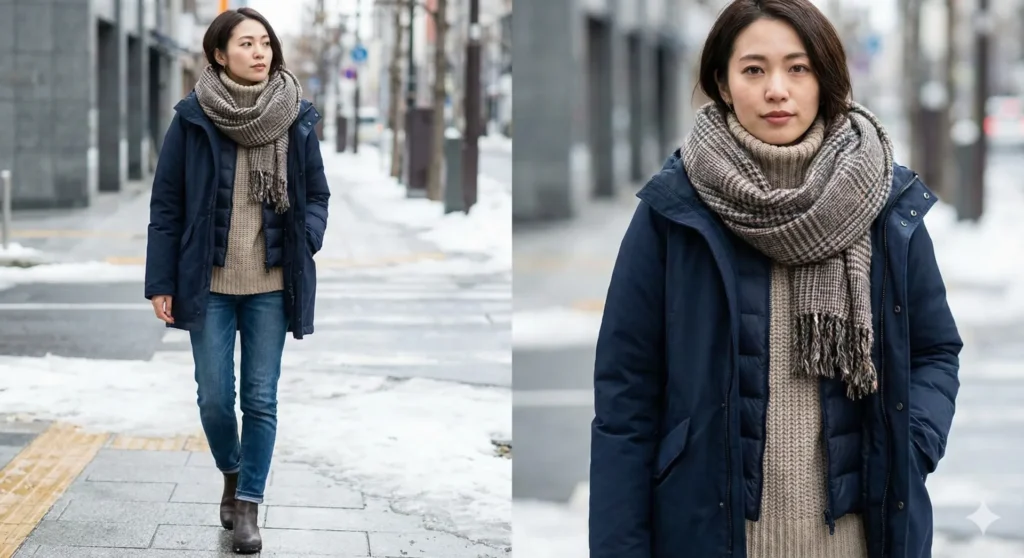 コンパクトノマドジャケットを真冬に着こなす活用術