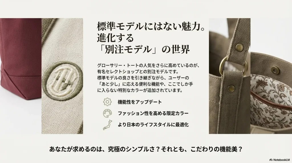 標準モデルにはない機能やカラーを備えたセレクトショップ別注モデルの紹介。