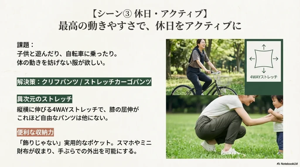 縦横に伸びる4WAYストレッチ素材を採用したクリフパンツと、実用的な収納力を持つストレッチカーゴパンツの紹介