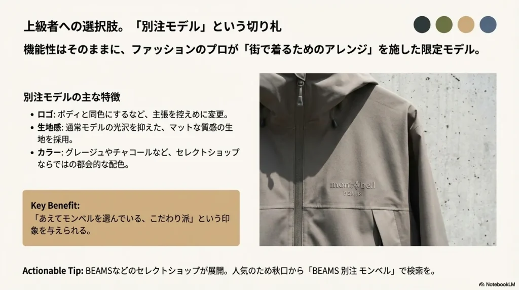 ビームス別注など、ロゴや質感を街着向けにアレンジした別注モデルのメリット紹介