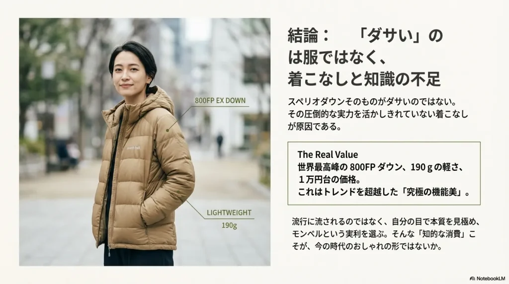 スペリオダウンはダサいのではなく究極の機能美であるという結論をまとめたスライド