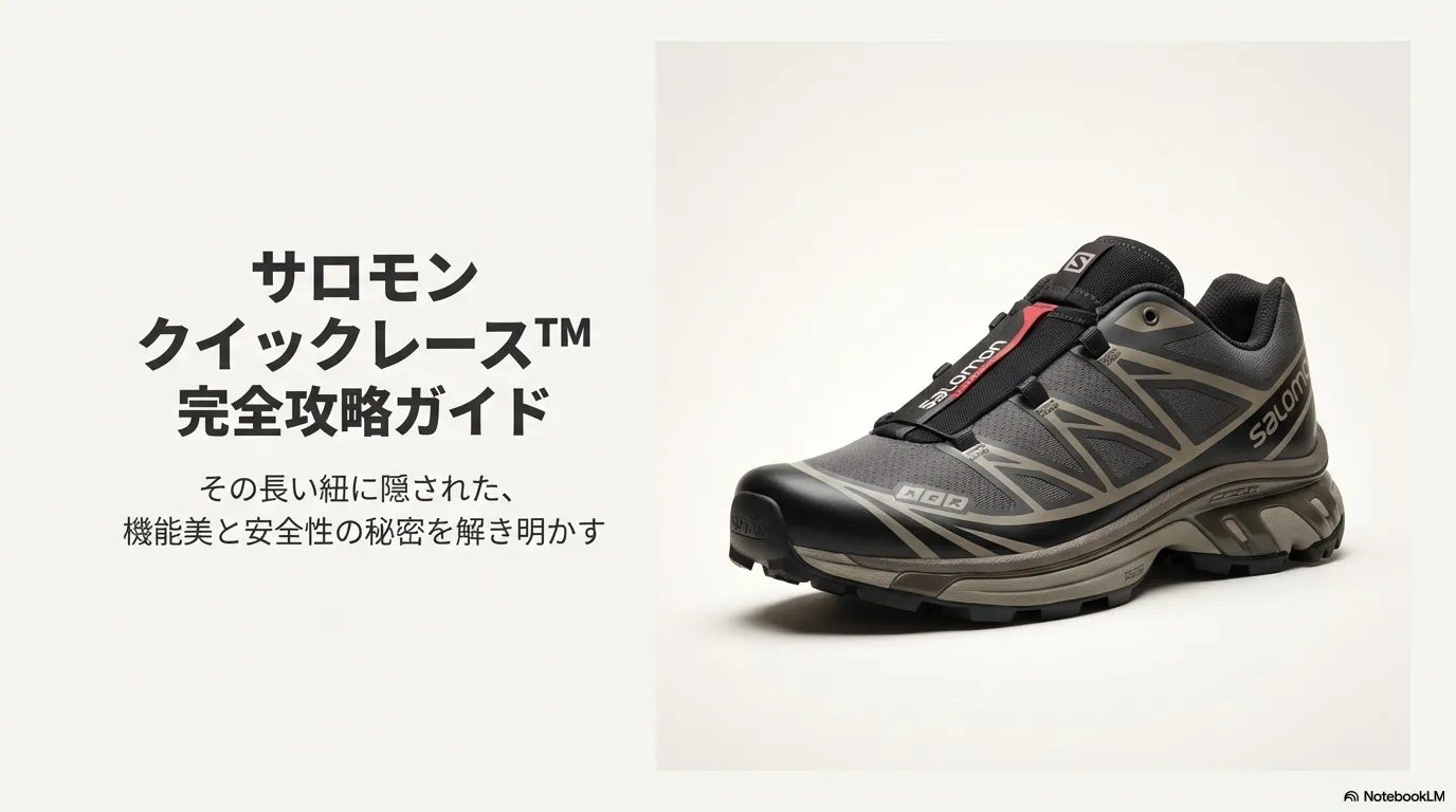 サロモンのシューズとクイックレースの機能美を紹介するガイドの表紙画像。