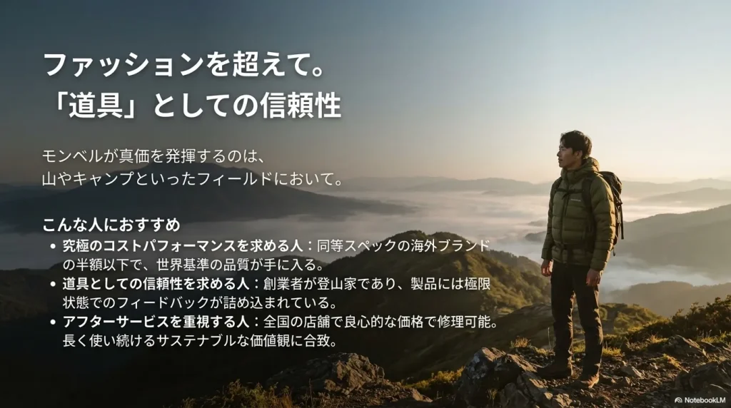 コスパ、信頼性、アフターサービスを重視する人にモンベルを勧める理由のまとめ