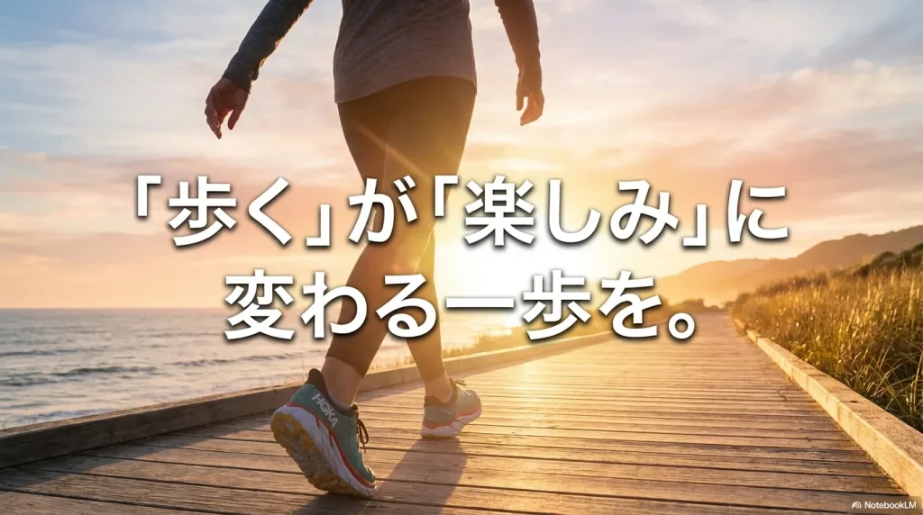 「歩く」が「楽しみ」に変わる一歩を。というメッセージが添えられた、未来を感じさせるブランドイメージ画像。
