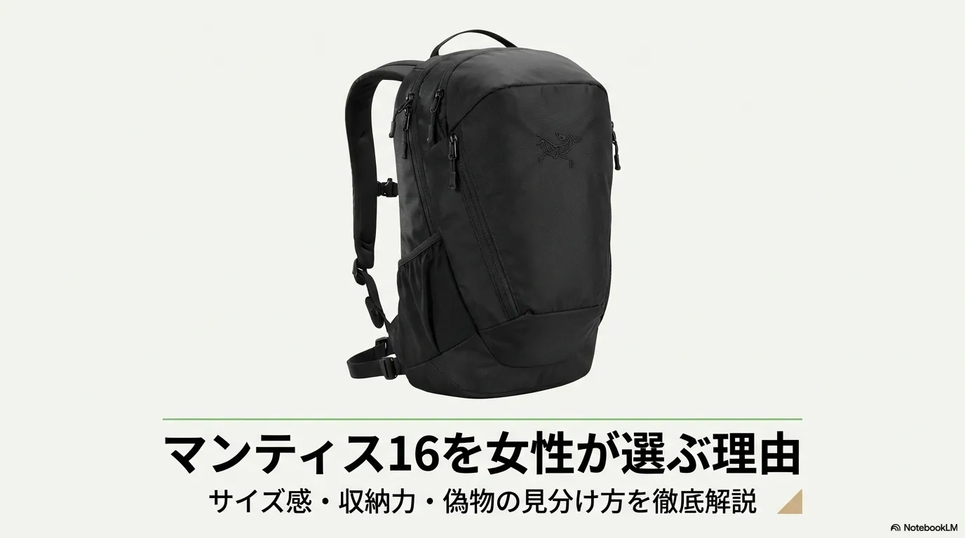 アークテリクスの人気バックパック「マンティス16」のブラックカラーの全体写真。