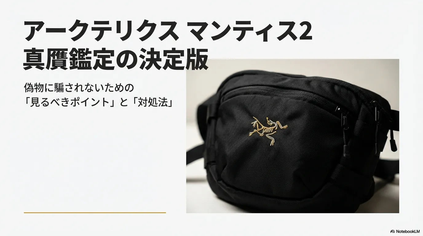 アークテリクス マンティス2の偽物と本物を見分けるための完全ガイド。真贋鑑定の決定版。