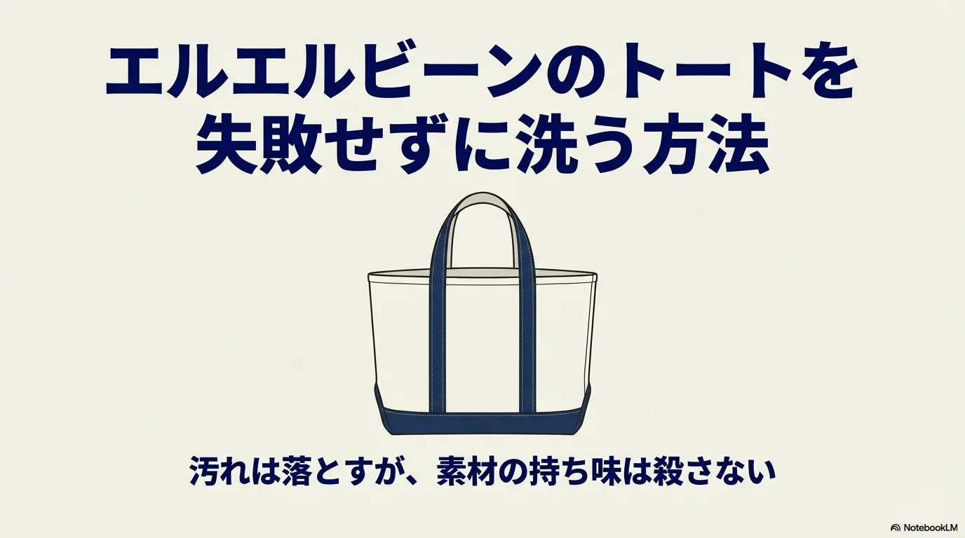 エルエルビーンのトートバッグを失敗せずに洗う方法を解説するタイトルスライド