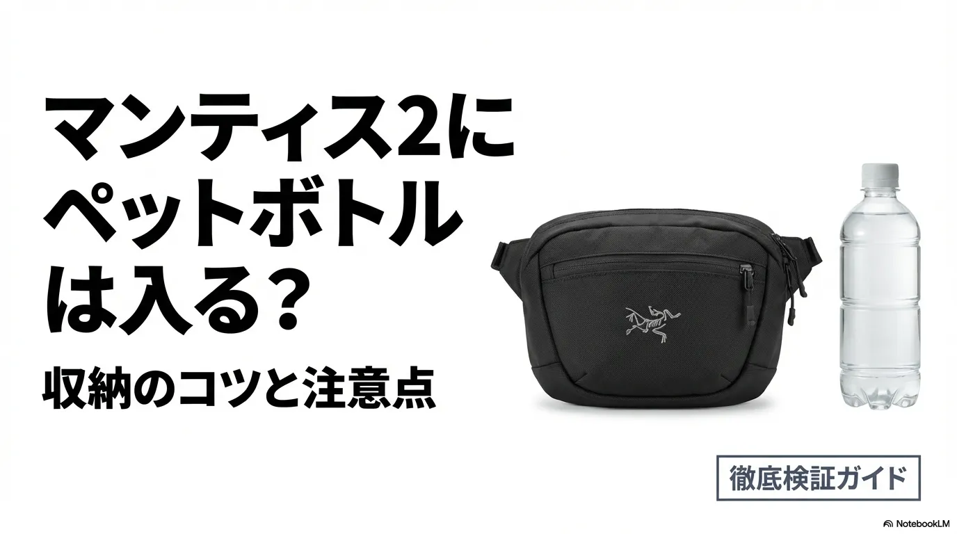 マンティス2のバッグとペットボトルが並んだアイキャッチ風の表紙画像