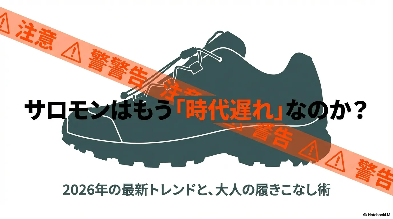 サロモンは時代遅れなのか？2026年の最新トレンドと大人の履きこなし術を解説するスライドの表紙 。