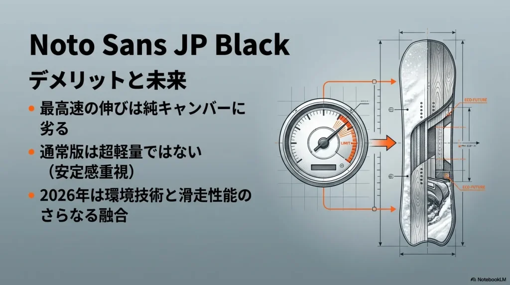 最高速の伸びや重量に関するデメリットの補足と、2026年モデルの環境技術への言及。