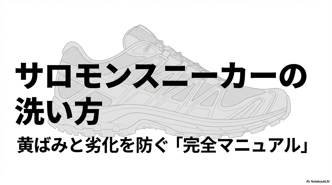 サロモンスニーカーの黄ばみと劣化を防ぐ洗い方の完全マニュアルの表紙画像。