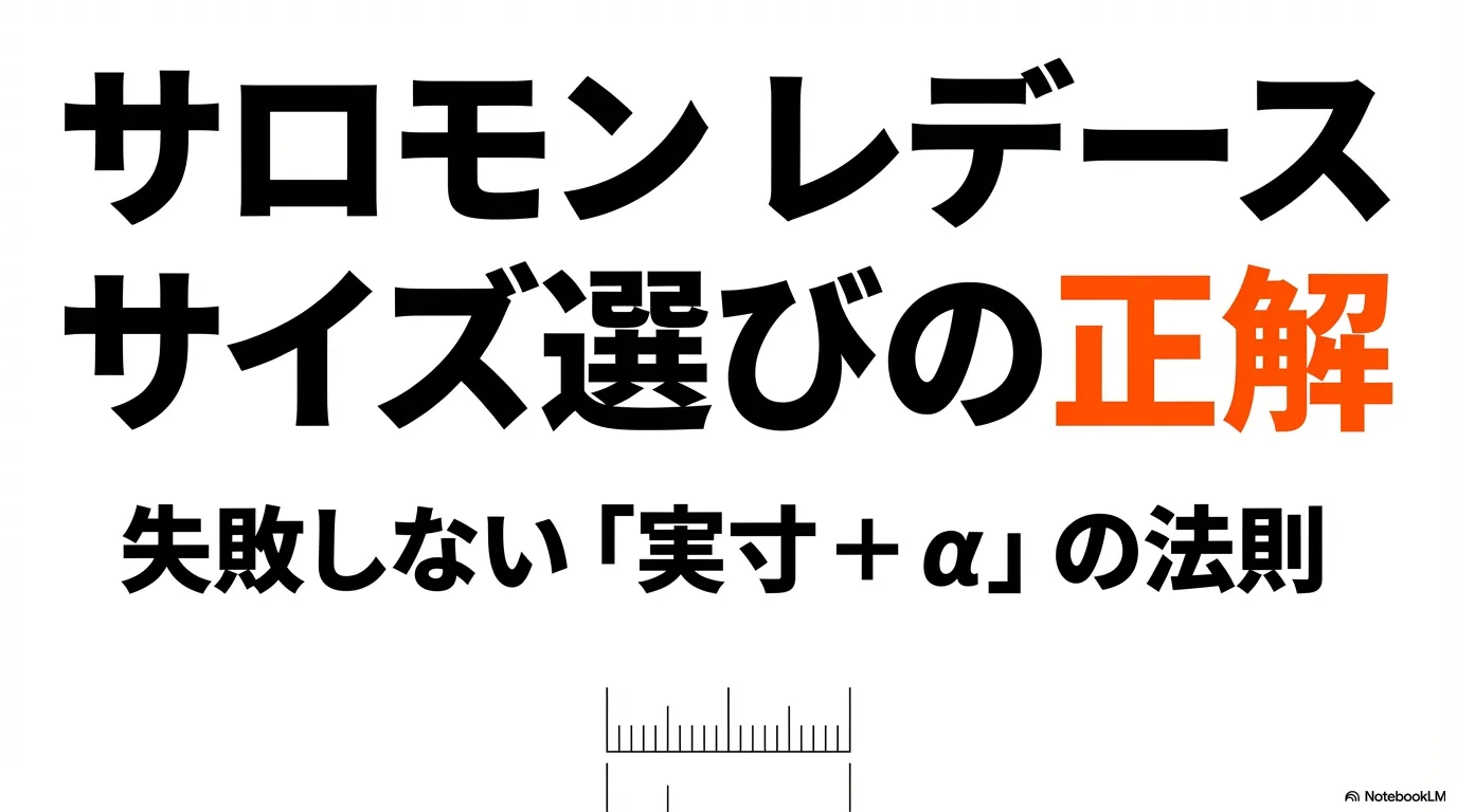 サロモンのレディースシューズ選びで失敗しないための「実寸＋α」の法則を解説するアイキャッチ画像。