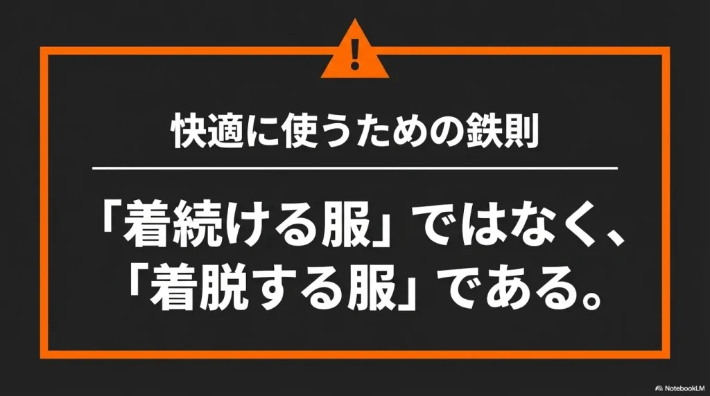 着続ける服ではなく、着脱する服であるという注意喚起