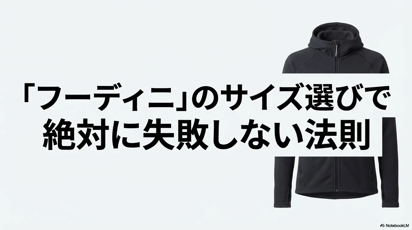 パタゴニアのフーディニ・ジャケットのサイズ選びで失敗しないための法則を解説するタイトルスライド