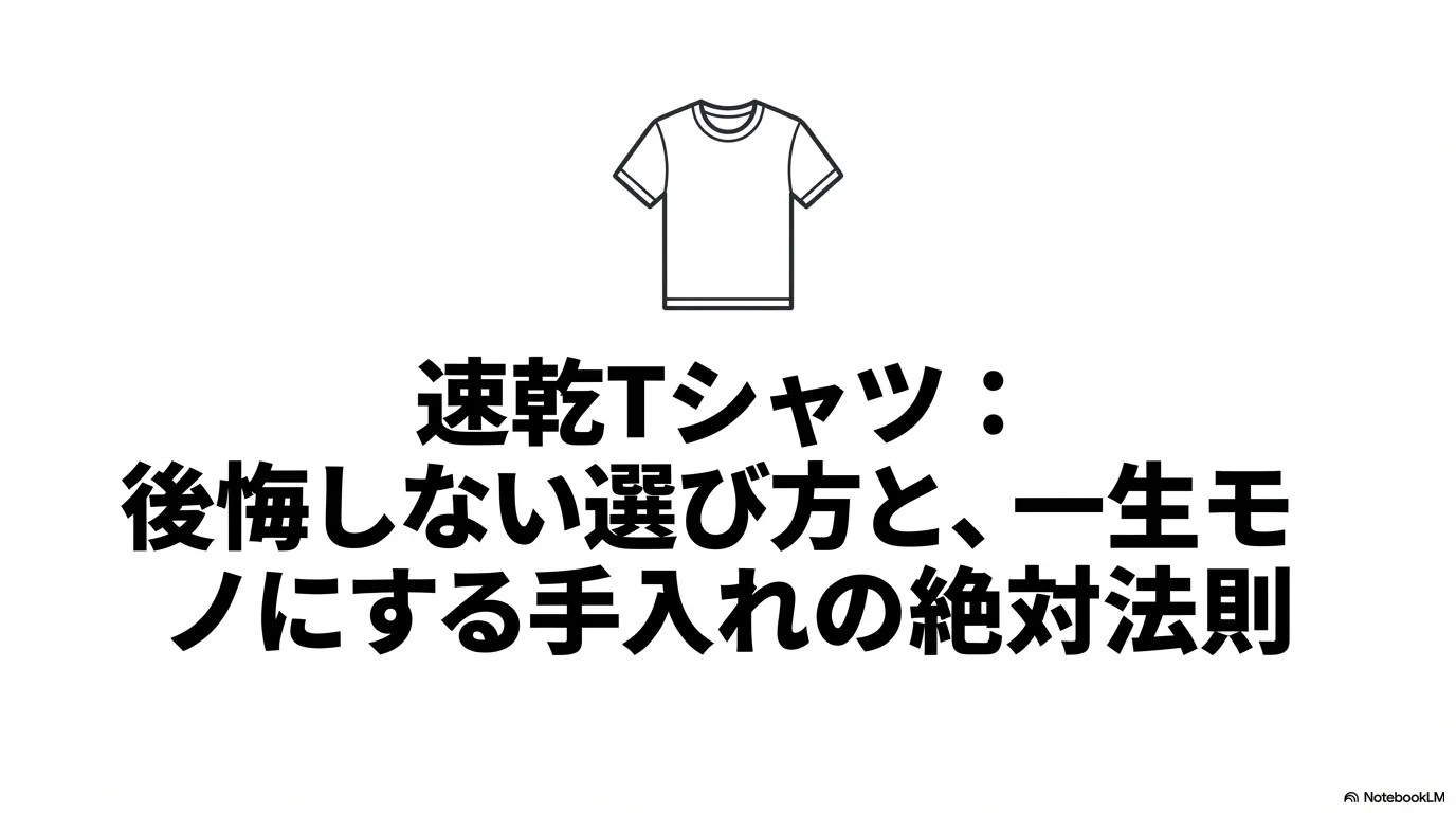 速乾Tシャツのイラストと「後悔しない選び方と一生モノにする手入れの絶対法則」というテキスト