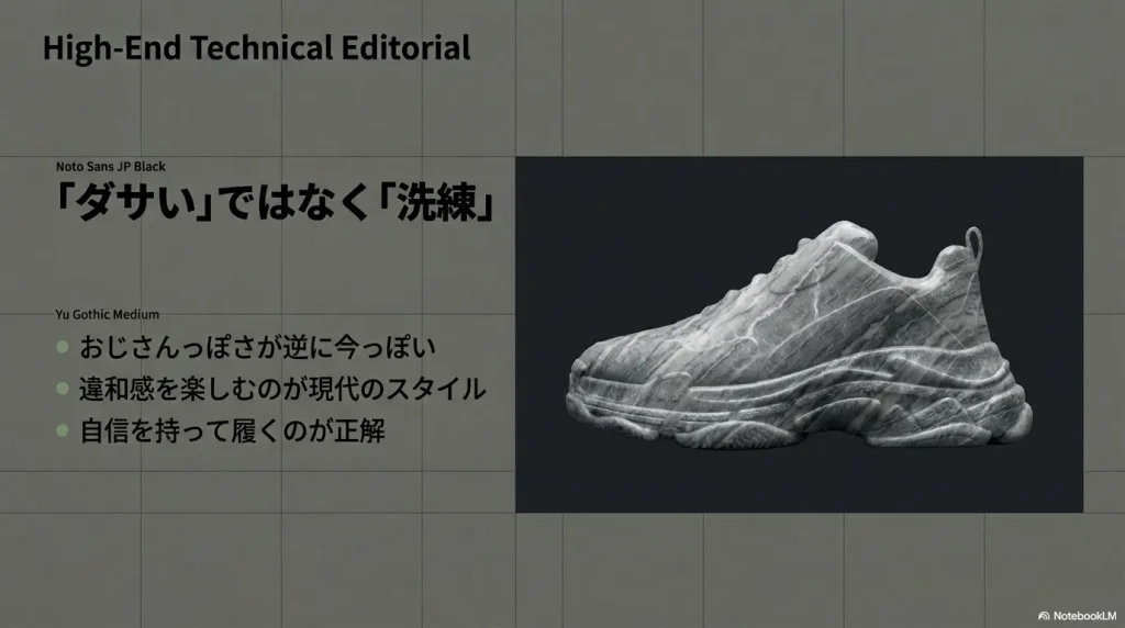 おじさんっぽさを逆に今っぽく見せる、サロモンの「洗練」された履きこなしの考え方。