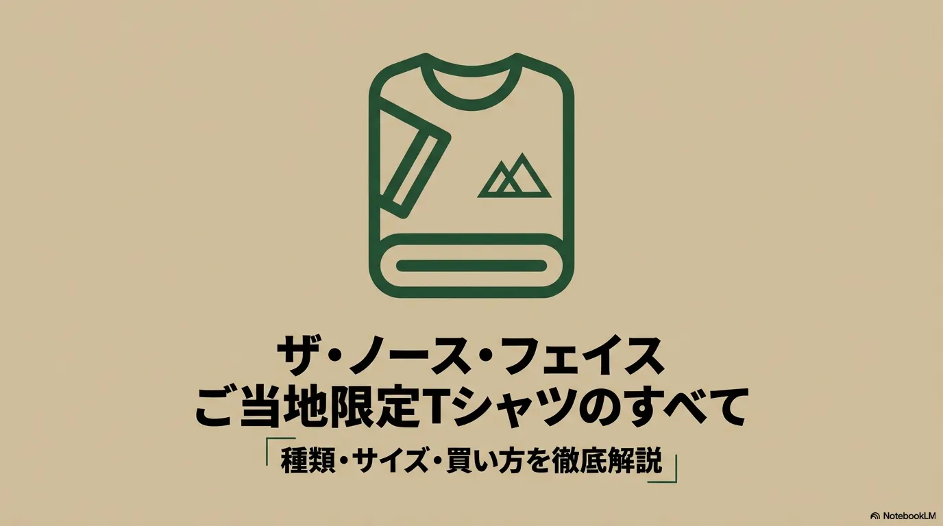 ザ・ノース・フェイスのご当地限定Tシャツの「種類・サイズ・買い方」を解説するガイドの表紙。Tシャツのアイコンが描かれています。