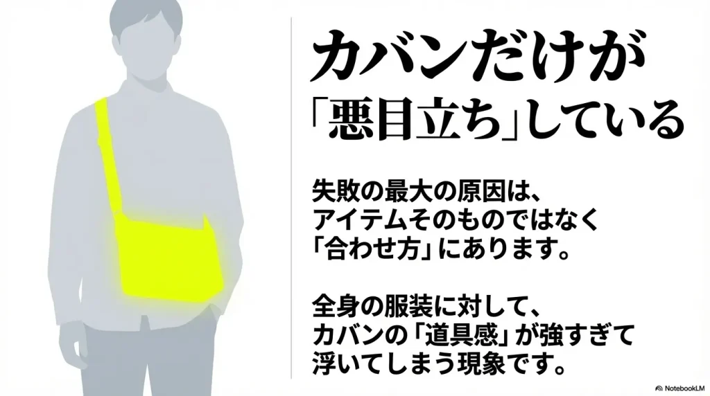 失敗の最大の原因はカバンだけが悪目立ちしている合わせ方にある