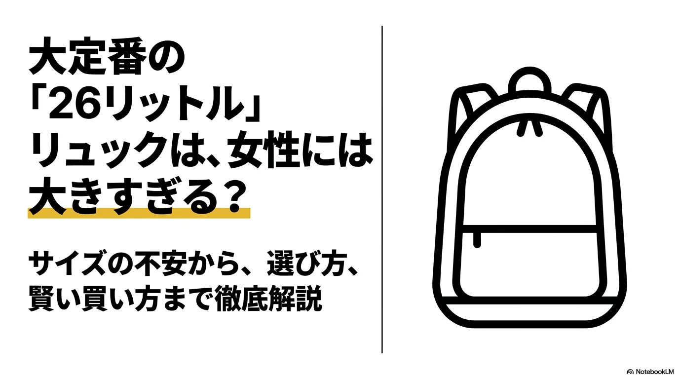 グレゴリーのデイパック26Lが女性には大きすぎるか不安な方に向けた選び方・買い方の解説スライド