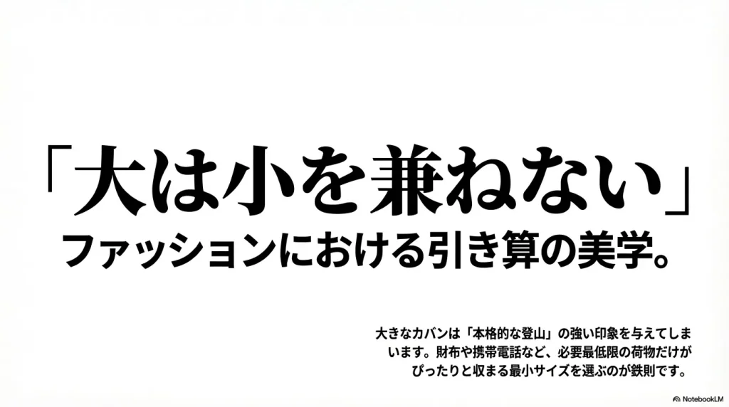 大は小を兼ねないファッションにおける引き算の美学として最小サイズを選ぶのが鉄則