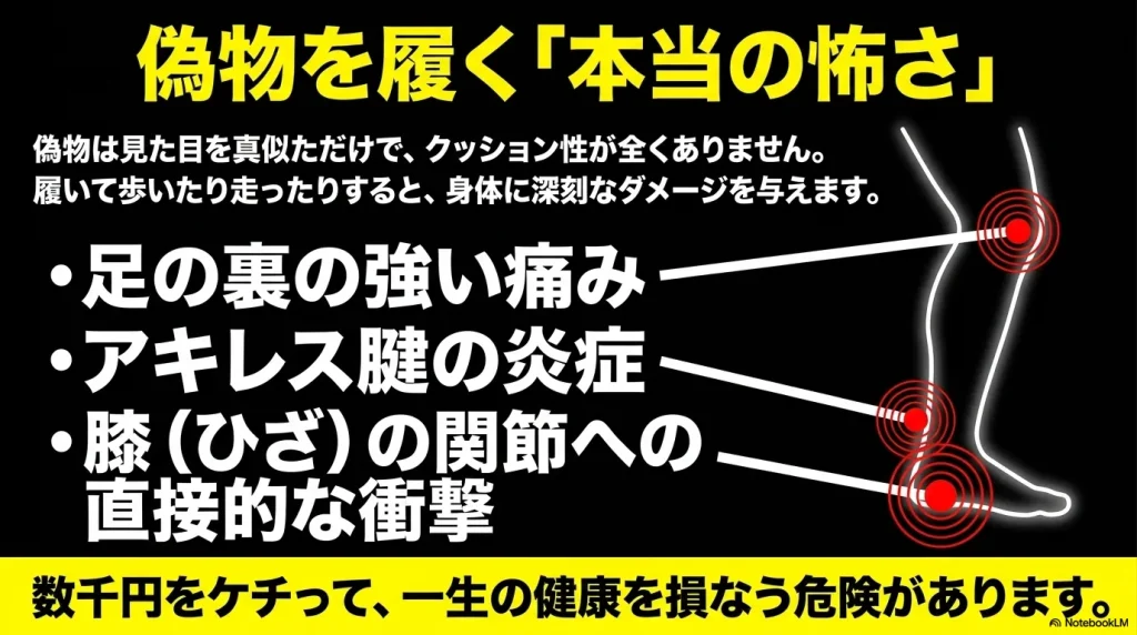 偽物ホカオネオネを履くことで起こる足裏の痛みやアキレス腱炎などの健康被害