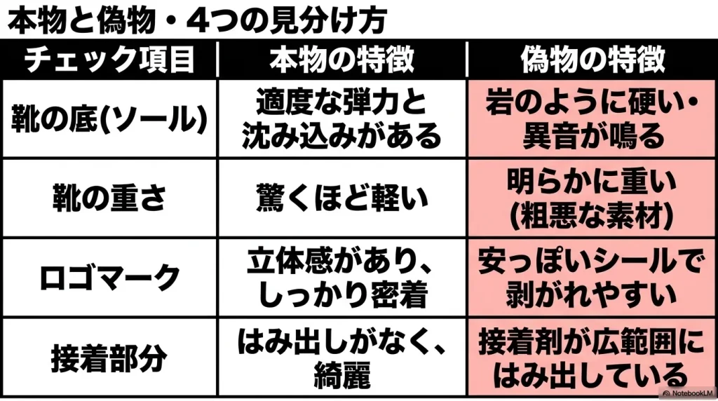 ホカオネオネ本物と偽物の4つの見分け方（ソール、重さ、ロゴ、接着部分）