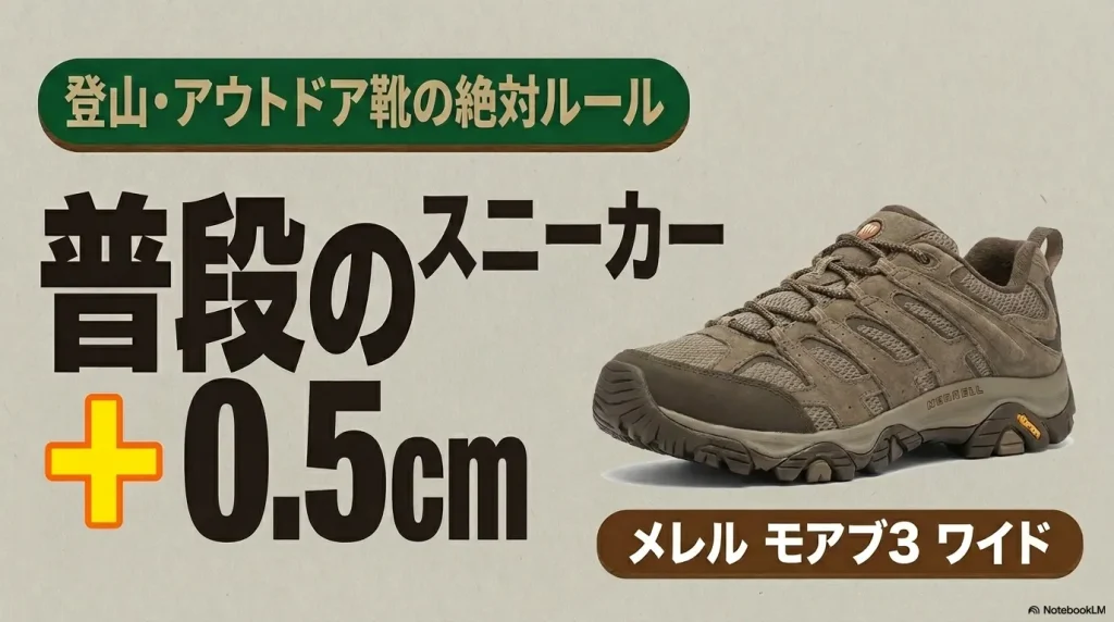 登山靴は普段のスニーカーからプラス0.5センチを選ぶ絶対ルール