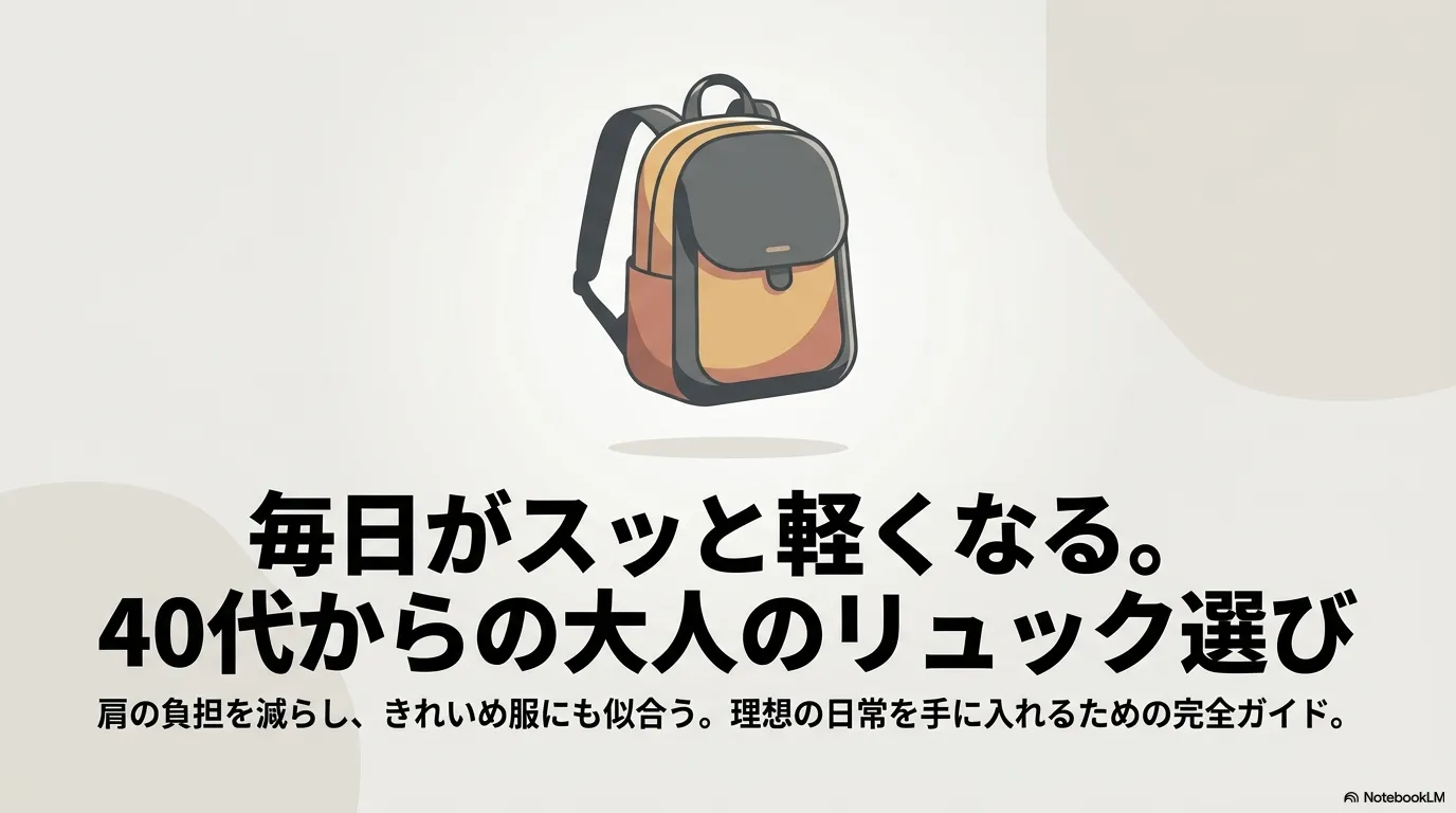 毎日がスッと軽くなる、40代からの大人のリュック選び完全ガイド 。肩の負担を減らし、きれいめ服にも似合う理想の日常をご提案します 。