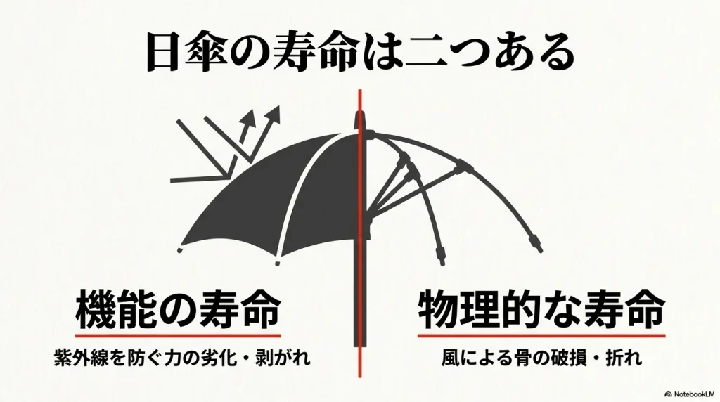 日傘における機能的な寿命と物理的な寿命の2つの違い