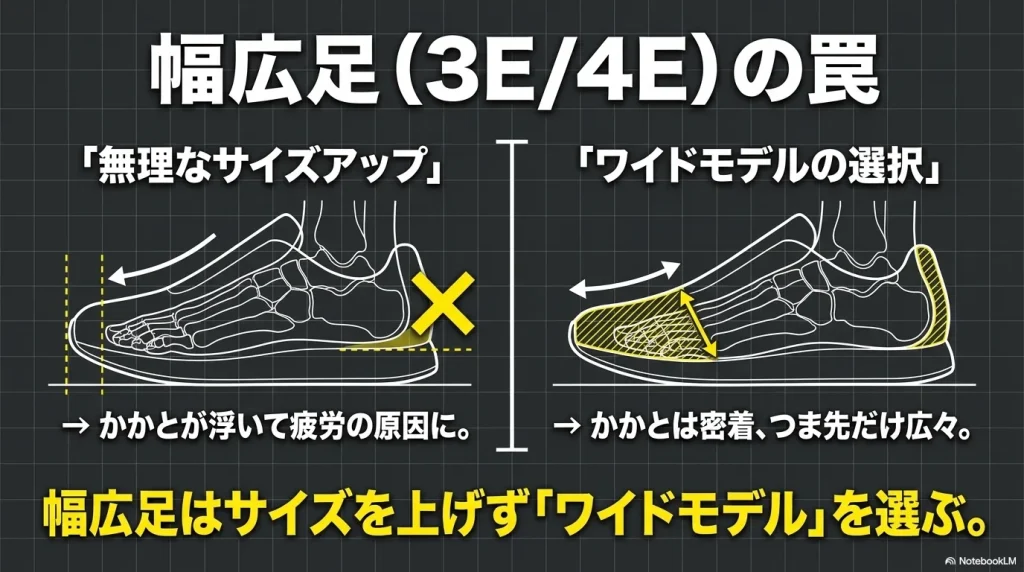 ナイキ、プーマ、ニューバランス、アディダスの基準サイズから、キーンの紐・バンジー型やクロッグ型スリッポンへの推奨サイズ換算目安を示した表。